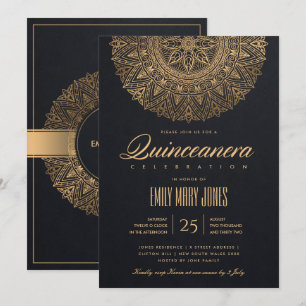LUXE BLACK GULD CLASSIC ORNATE MANDALA QUINCEANERA INBJUDNINGAR