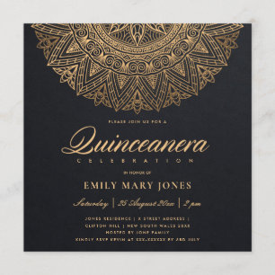 LUXE BLACK GULD CLASSIC ORNATE MANDALA QUINCEANERA INBJUDNINGAR