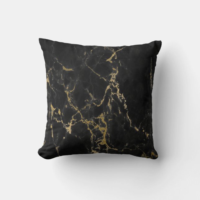 LUXE BLACK GULD MARBLE INSPIRED CUSHION KUDDE (Framsida)