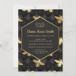Luxe Black och Guld Honungsbin Baby Shower Inbjudningar