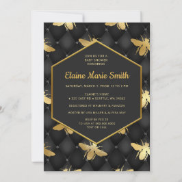 Luxe Black och Guld Honungsbin Baby Shower Inbjudningar