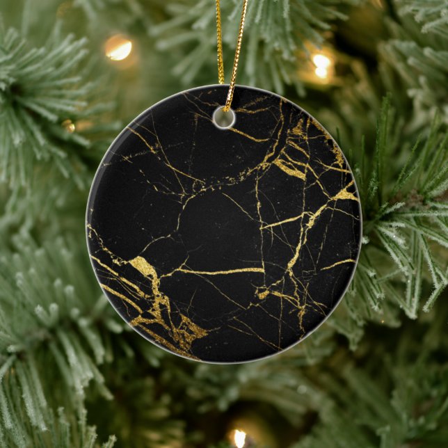 Luxe Black och Guld Marble Struktur Julgransprydnad Keramik (Träd)