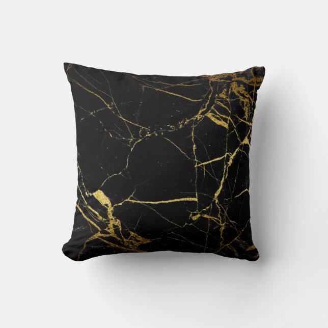 Luxe Black och Guld Marble Struktur Kudde (Framsida)