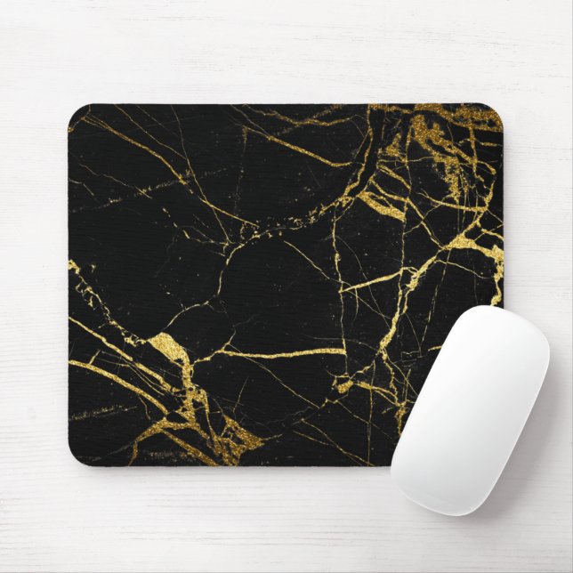 Luxe Black och Guld Marble Struktur Musmatta (Med mus)