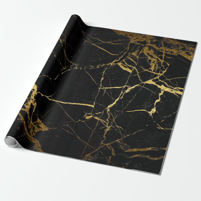 Luxe Black och Guld Marble Struktur Presentpapper (Utrullad)
