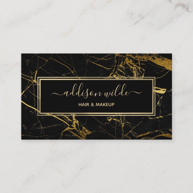 Luxe Black och Guld Marble Struktur                Visitkort (Framsida)