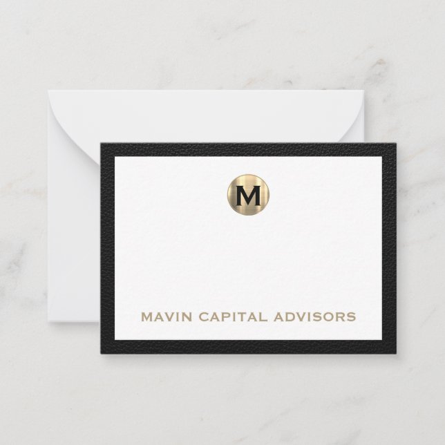 Luxe Black och Guld Monogram Business Note Card Anteckningskort (Framsida)