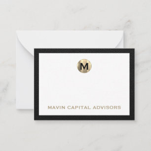 Luxe Black och Guld Monogram Business Note Card Anteckningskort