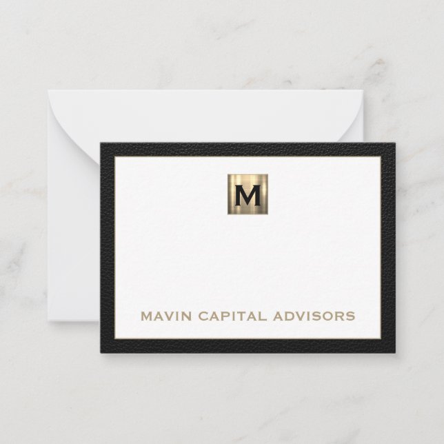 Luxe Black och Guld Monogram Notecard Anteckningskort (Framsida)