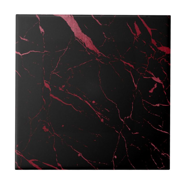 Luxe Black och Red Marble Ceramic Tile Kakelplatta (Framsidan)