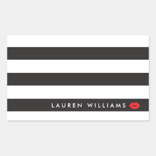 Luxe Black/White Rand Red Läppar Makeup Artist Rektangulärt Klistermärke