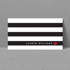 Luxe Black/White Rand Red Läppar Makeup Artist Visitkort
