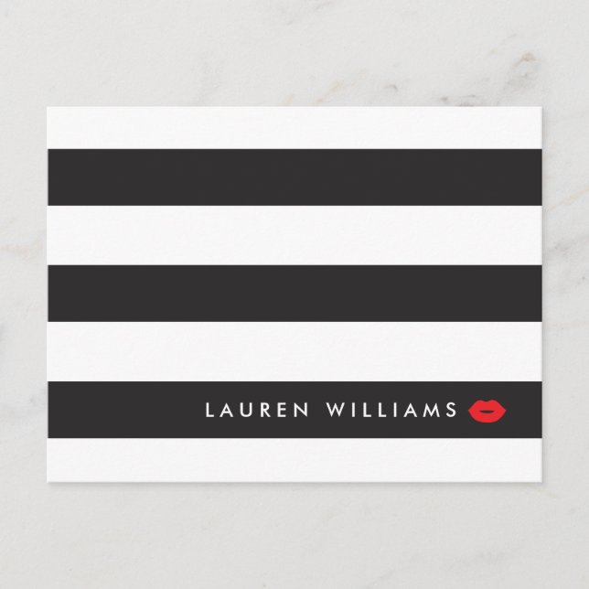 Luxe Black/White Rand Red Läppar Makeup Artist Vykort (Framsida)