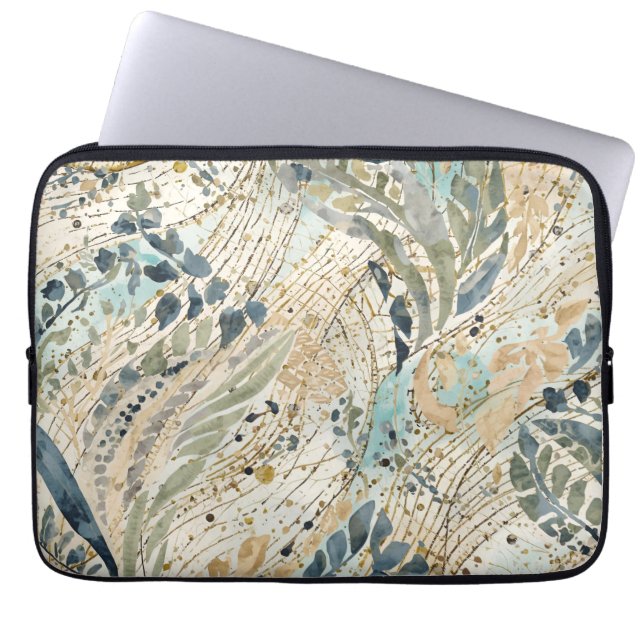 Luxe bladsmönster i guld, salvia, beige färg laptop fodral (Framsidan)