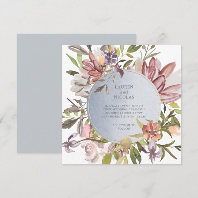 Luxe Blommigt | Elegant Watercolor Bröllop Inbjudningar (Fram/baksida)