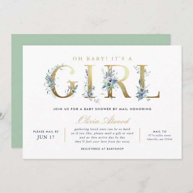 Luxe Blommigt Girl Baby Shower by Mail Inbjudningar (Fram/baksida)