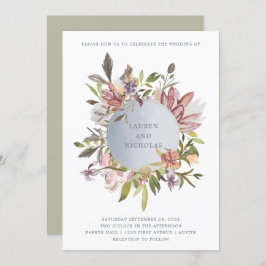 Luxe Blommigt i Moss | Elegant Watercolor Bröllop Inbjudningar