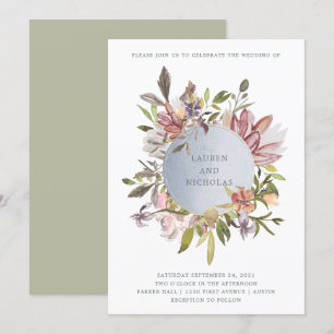 Luxe Blommigt i Moss Elegant Watercolor Bröllop Inbjudningar
