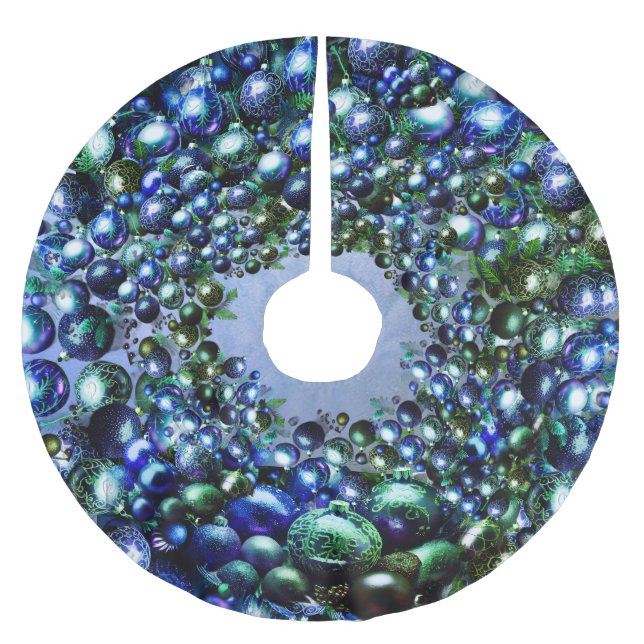 Luxe Blue Green Christmas Tree Skirt Julgransmatta Borstad Polyester (Framsidan)