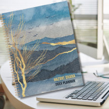 Luxe Blue Guld Watercolor Mountain