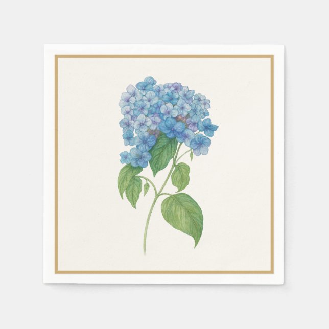 Luxe Blue Hydrangea Napkin — Elegant Botanical  Pappersservett (Framsidan)