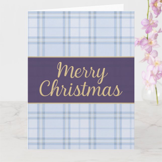 Luxe Blue Plaid “Merry Christmas Kort (Orkide)