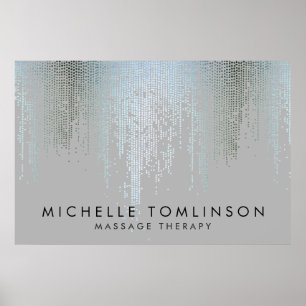 Luxe Blue Silver Confetti Rain Mönster Poster