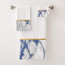 LUXE BLUE WHITE MARBLE GULD BATHROOM TOWEL SET