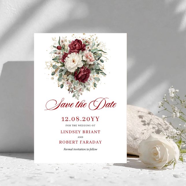 Luxe Blush Burgundy Guld Save The Date-kort Spara Datumet (Luxe Blush Burgundy Gold Save The Date Card)