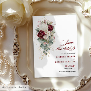 Luxe Boho Burgundy White Blommigt Spara datum Inbjudningar