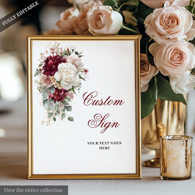 Luxe Boho Burgundy White Bröllop Anpassningsbar Po Poster (Luxe Boho Burgundy White Wedding Custom Poster)