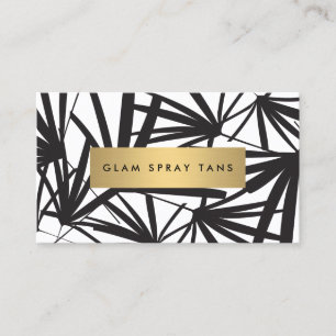 Luxe Bold Black and White Handflatan Lövs Spray Ta Visitkort