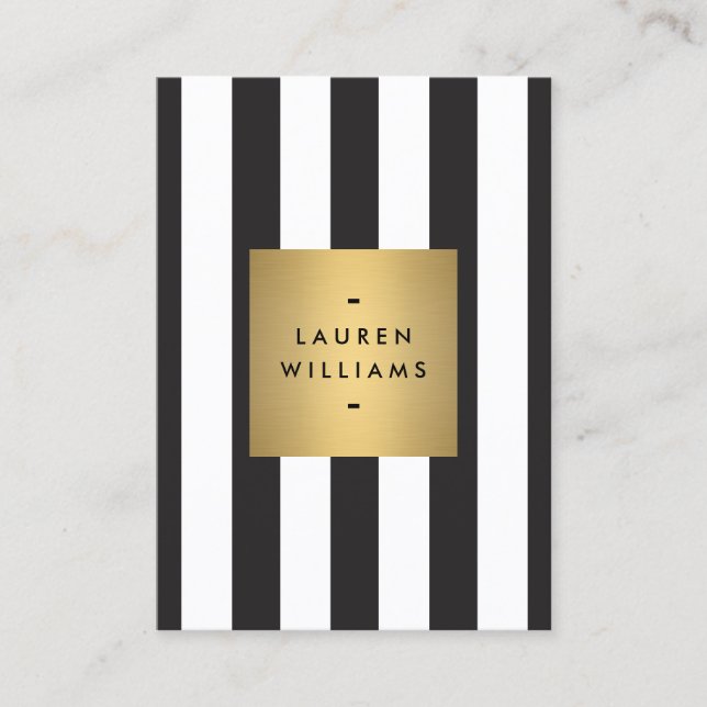 Luxe Bold Black and White Rand Guld Box Large Visitkort (Framsida)