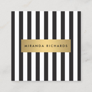 Luxe Bold Black and White Rand med Guld Pub Fyrkantigt Visitkort