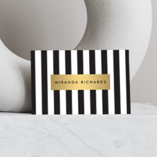 Luxe Bold Black and White Rand med Guld Pub Visitkort