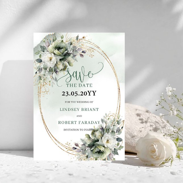 Luxe Botanisk Grönska Guld Spara Datum Kort (Luxe Botanical Greenery Gold Save The Date Card)