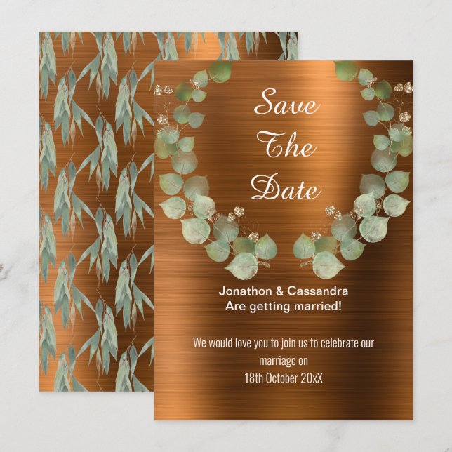 LUXE BRONZE EUCALYPTUS WREATH SPARA DATUM (Fram/baksida)