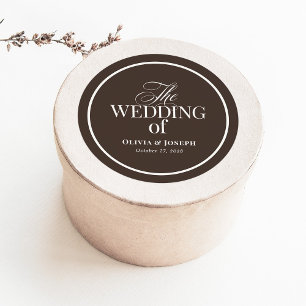 Luxe Brun med Kant   Elegant Bröllop Runt Klistermärke