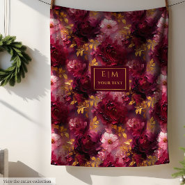 Luxe  Burgundy Guld Personlig Boho Blommigt Fleecefilt