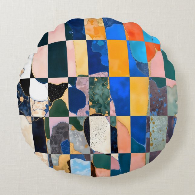 Luxe Checkerboard Curtain Rund Kudde (Framsidan)