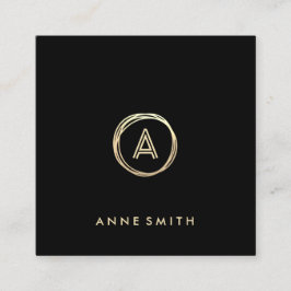 Luxe Chic Guld Circle Modern Monogram Black Fyrkantigt Visitkort