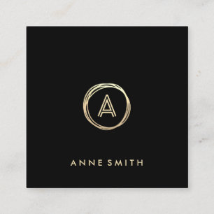 Luxe Chic Guld Circle Modern Monogram Black Fyrkantigt Visitkort