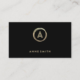 Luxe Chic Guld Circle Modern Monogram Black Visitkort