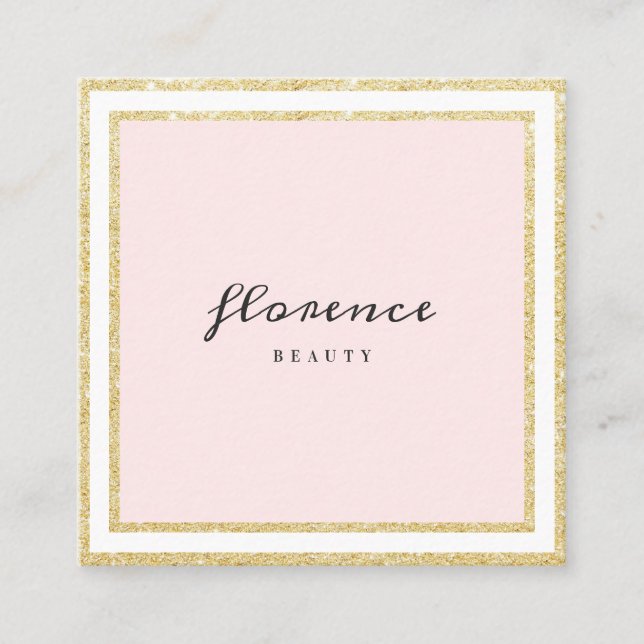 Luxe chic guld glitter ram  rosa och vit fyrkantigt visitkort (Framsida)