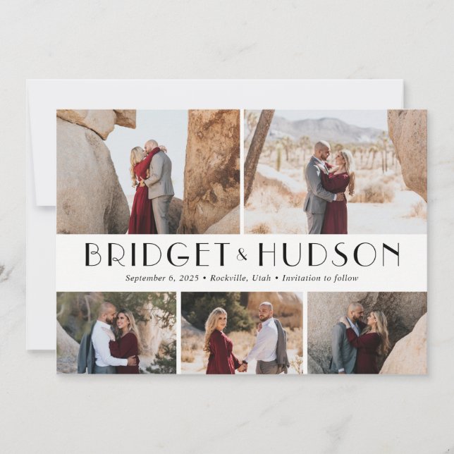 Luxe Collage Editable Färg sparar datumkortet Inbjudningar (Framsida)