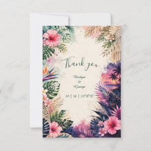 luxe Collage Hawaii Moody Boho Tropisk Bröllop Tack Kort