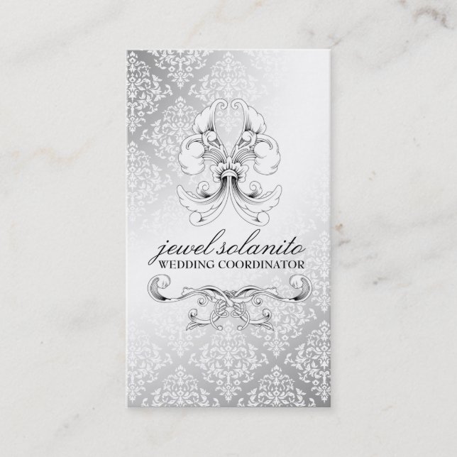 Luxe damast för elegans 311-Silver Visitkort (Framsida)