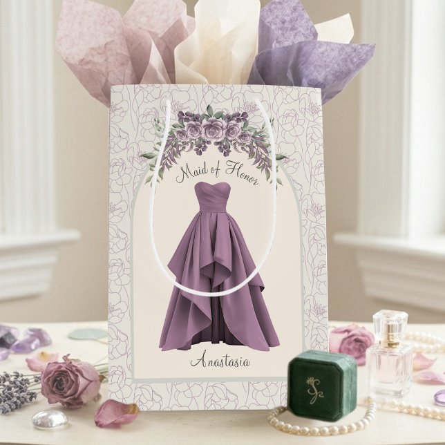 Luxe dammig mauve brudtärna personlig (Luxe Maid of Honor proposal gift bag personalized dusty mauve wedding party gift packaging)