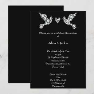 Luxe Diamond Kärlek Dove Black Wedding bjudande in Inbjudningar