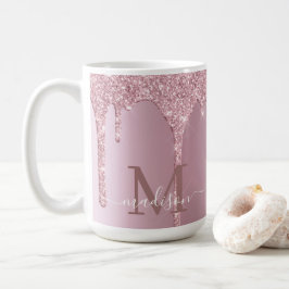 Luxe-droppning Ro Guld Glitter Monogram Kaffemugg